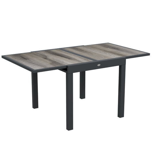 Extending Garden Table, Outdoor Dining Table for 6, Aluminium Frame Rectangular Patio Table with Plastic Board Tabletop