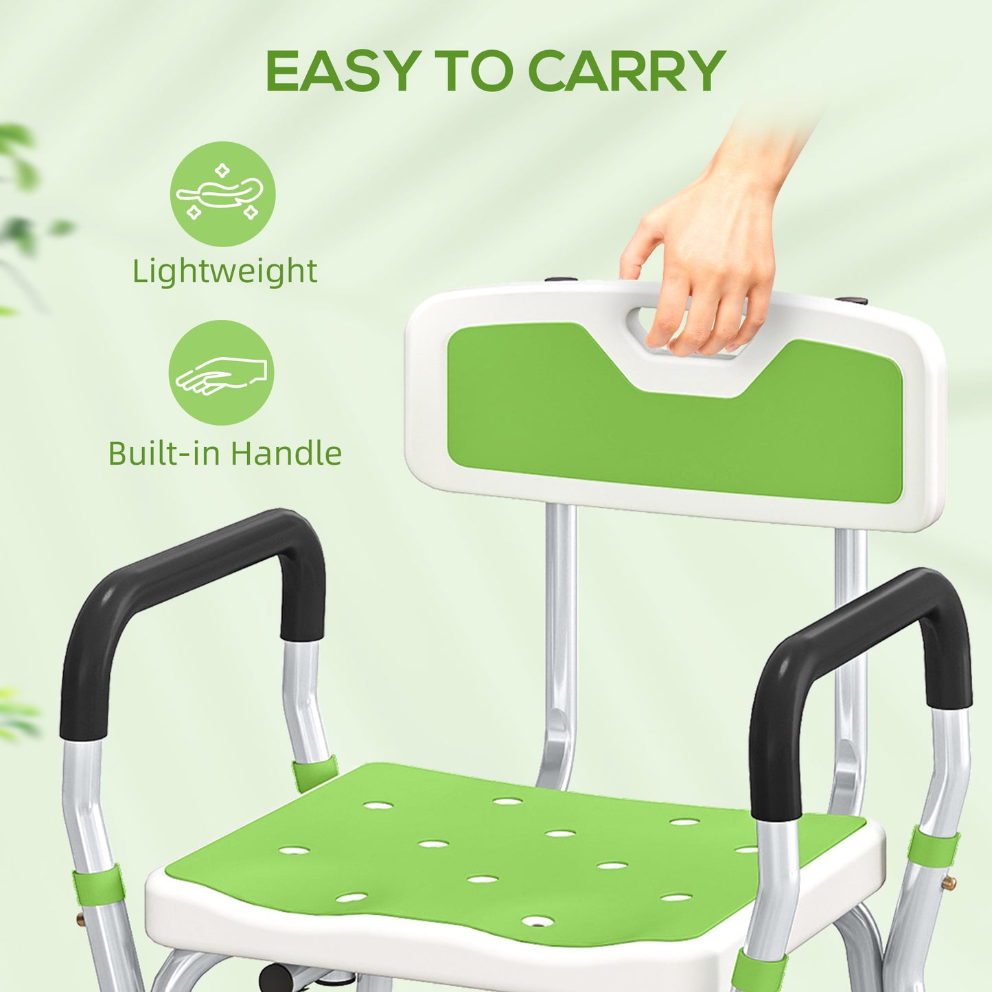 EVA Padded Shower Chair for the Elderly and Disabled, Height Adjustable Shower Stool with Back and Arms, 4 Suction Foot Pads