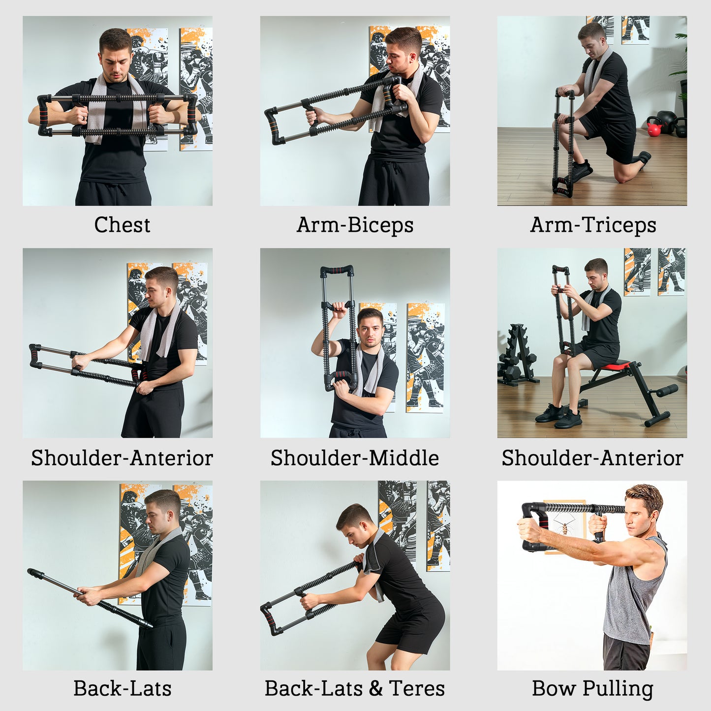 Chest Expander, with 10-50kg Adjustable Resistance, for Home Gym, Office, Travel Workout