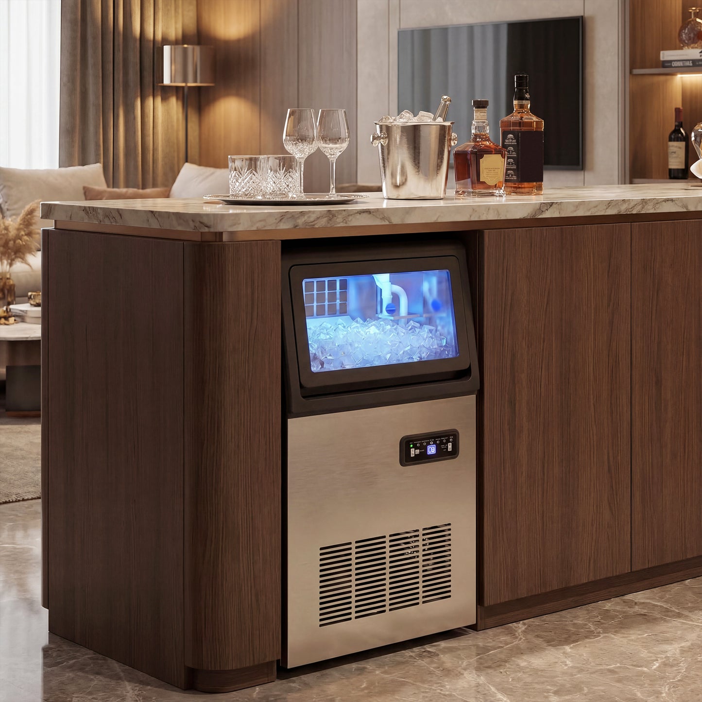 Commercial Ice Maker Machine, 36kg/24H Stainless Steel Under Counter or Freestanding Ice Machine, Silver