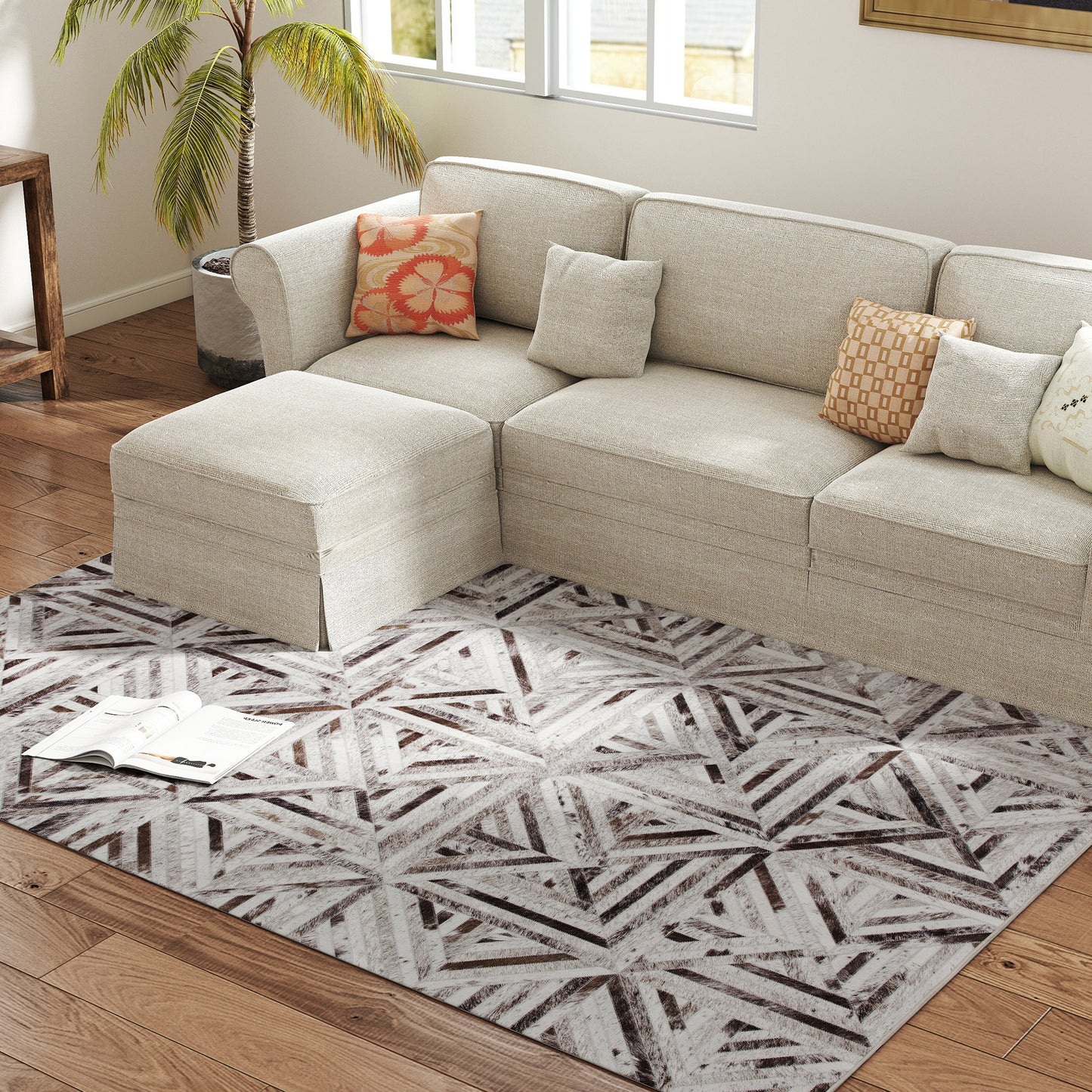 Modern Area Rug, Triangle Pattern Non-Slip Washable Rug, Chenille Floor Carpet for Living Room, Bedroom, Dining Room