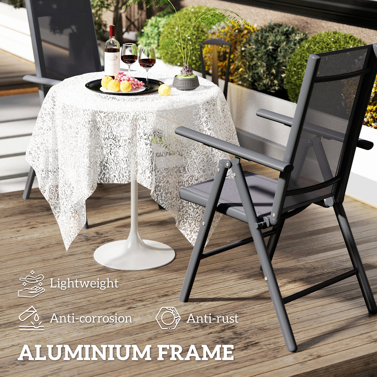 Set of 2 Folding Garden Chairs, Aluminium Frame Outdoor Dining Chairs with Breathable Mesh Back and Seat