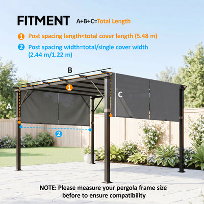 2 Pcs UV Protection Pergola Replacement Canopy, Pergola Shade Cover, Easy to Install, for 3 x 3(m) Pergola, Dark Grey