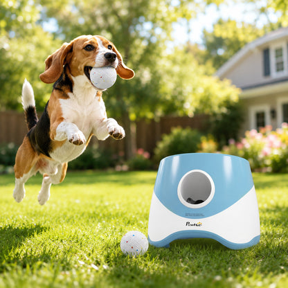 Automatic Dog Ball Launcher with 5 ETPU Balls 5.8 cm, 3 Distance Settings 6/10/14 m, Blue