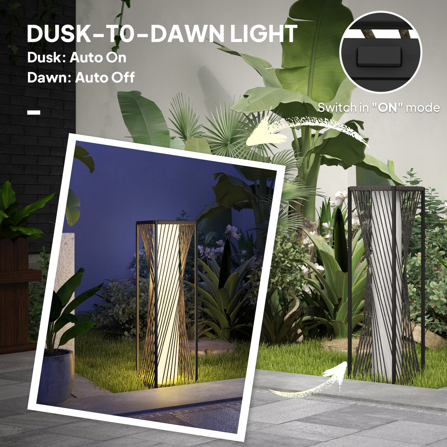 Garden Rattan Lamp, 77 cm Tall Solar Rattan Floor Lamp, Solar Garden Light with Auto On/Off LED Lights