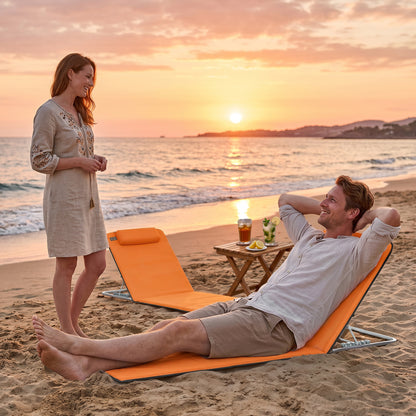 Set of Two Metal Frame Beach Chairs, with Reclining Backs - Orange