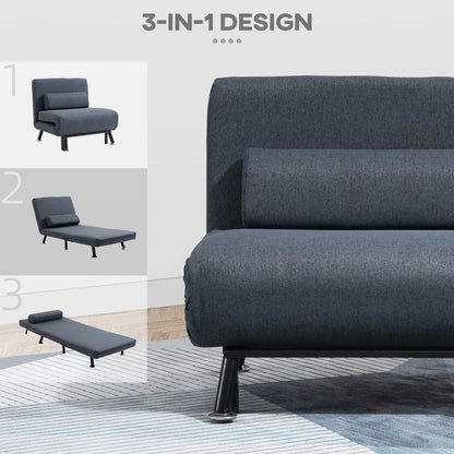 Single Sofa Chair Bed, Linen Fabric 3-in-1 Convertible Sleeper Chair with 5-Position Adjustable Backrest, 75cm Wide Seat