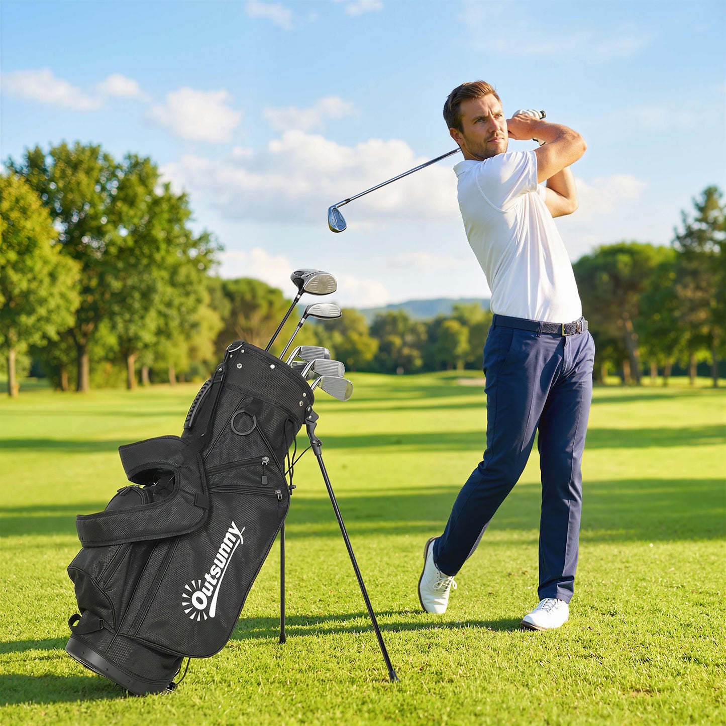 Golf Stand Bag 6 Way Full-Length Dividers, Waterproof Golf Bag with 5 Pockets, Grey