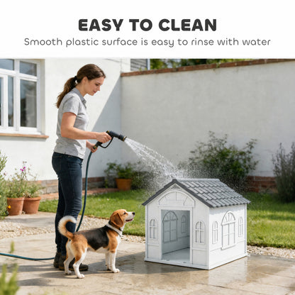 Plastic Weather-Resistant Dog House, for Indoors and Outdoors, Medium Dogs - Grey