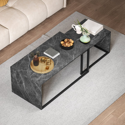 Nesting Coffee Table Set of 2, Industrial Stacking Side End Tables with Metal Frame for Living Room, Bedroom