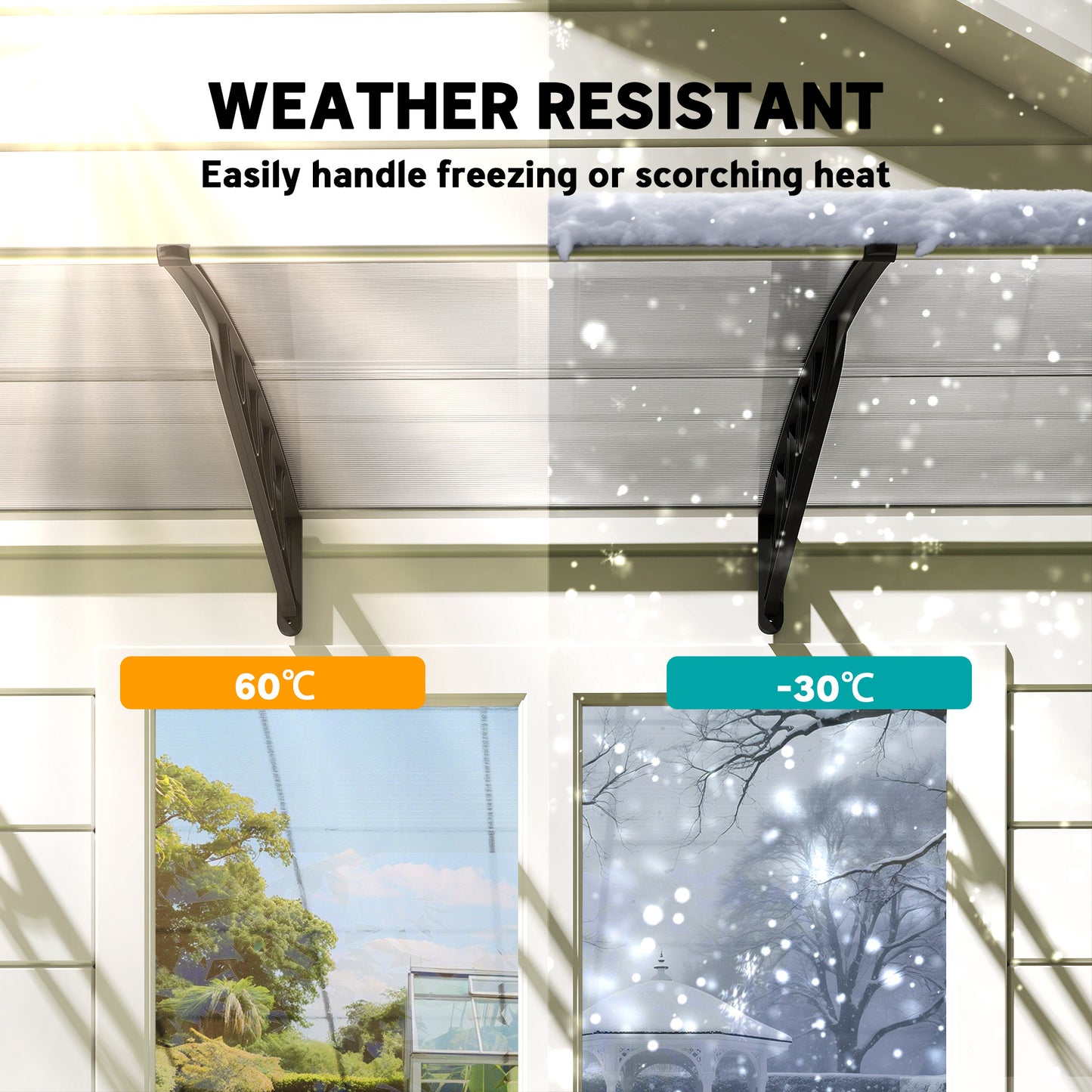 Front Door Canopy, Outdoor Awning, Rain Shelter, 303 x 96cm , Clear