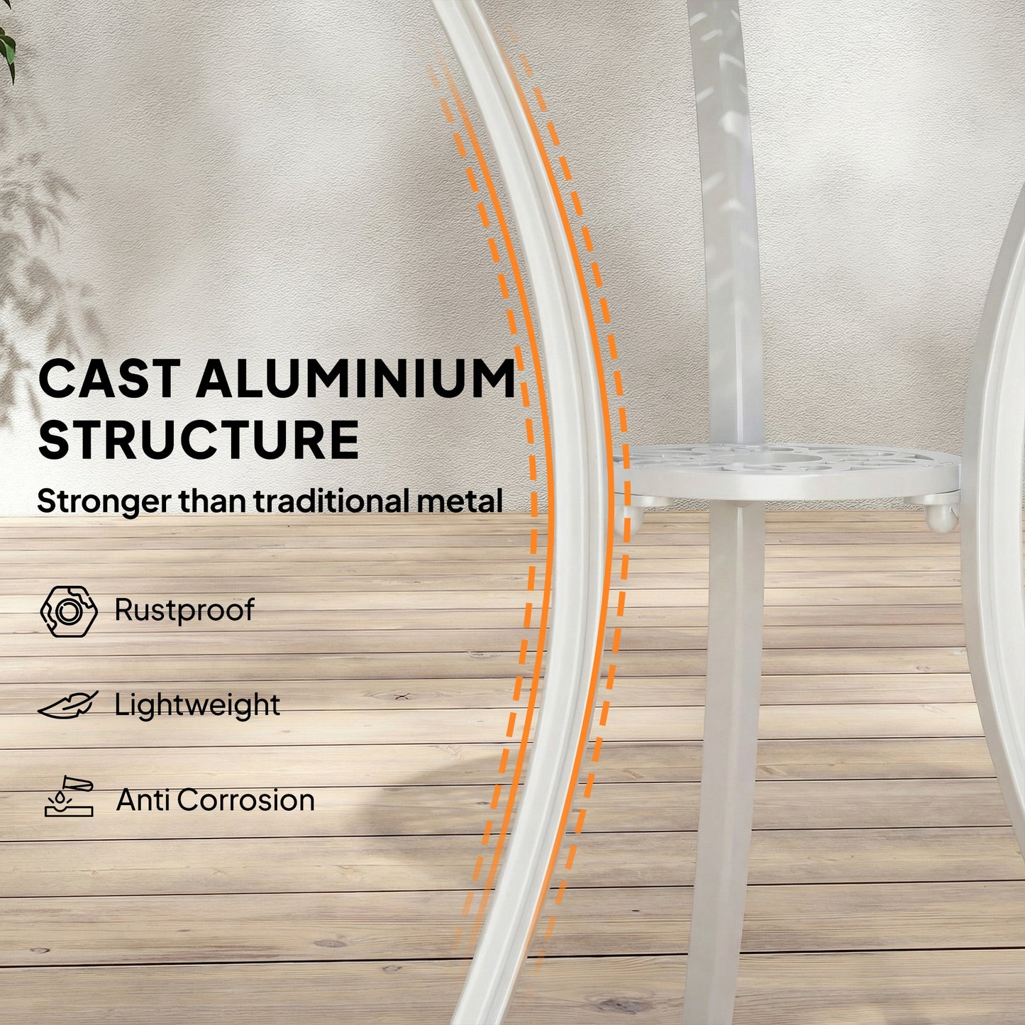 3 Pieces Garden Bistro Set, Cast Aluminium Outdoor Dining Set with 2 Chairs and Round Table with Parasol Hole, White