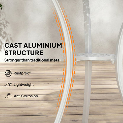 3 Pieces Garden Bistro Set, Cast Aluminium Outdoor Dining Set with 2 Chairs and Round Table with Parasol Hole, White
