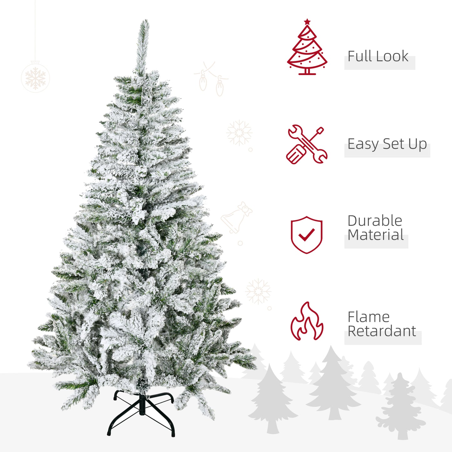 5 Ft Snow Flocked Artificial Christmas Tree Xmas Pine Tree with Realistic Branches, Auto Open and Steel Base, Green