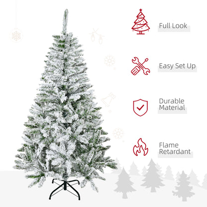5 Ft Snow Flocked Artificial Christmas Tree Xmas Pine Tree with Realistic Branches, Auto Open and Steel Base, Green
