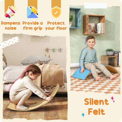 Wooden Balance Board for Kids, Wobble Board with Silent Felt for Sensory Play, Blue
