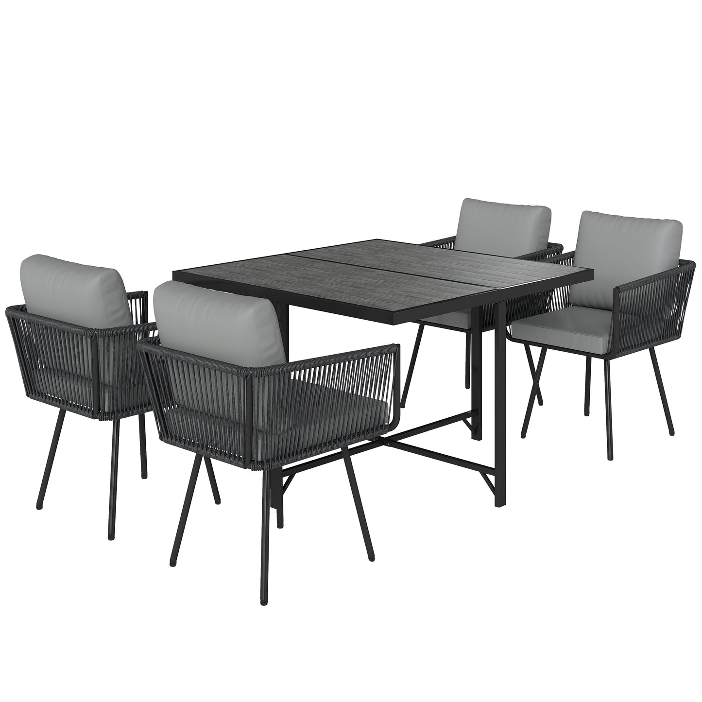 5 Piece Garden Furniture Set, Garden Dining Set with Wood-Plastic Table and 4 Armchairs, Light Grey