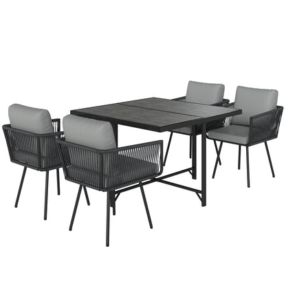 5 Piece Garden Furniture Set, Garden Dining Set with Wood-Plastic Table and 4 Armchairs, Light Grey