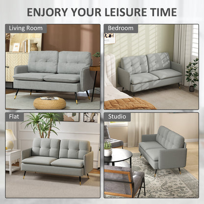 Modern Two Seater Sofa, Button Tufted Loveseat with Cushions and Steel Legs for Living Room, Guest Room, Grey
