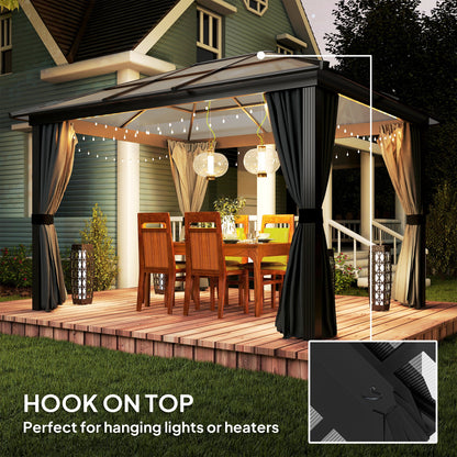 3 x 3.6m Hardtop Gazebo Canopy with Polycarbonate Roof, Aluminium Frame, Permanent Pavilion Garden Gazebo