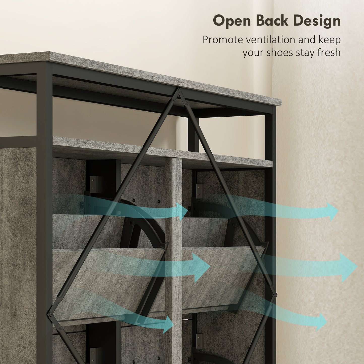 Shoe Storage Cabinet with 4 Flip Drawers and Open Shelf - Cement Grey
