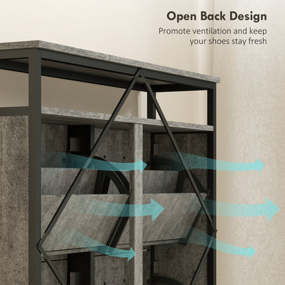 Shoe Storage Cabinet with 4 Flip Drawers and Open Shelf - Cement Grey