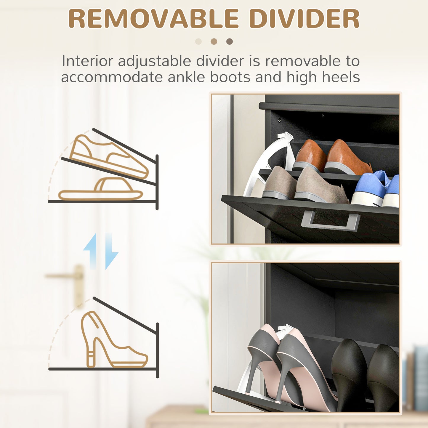 Two-Drawer Minimalistic 10-Shoe Cabinet - Black