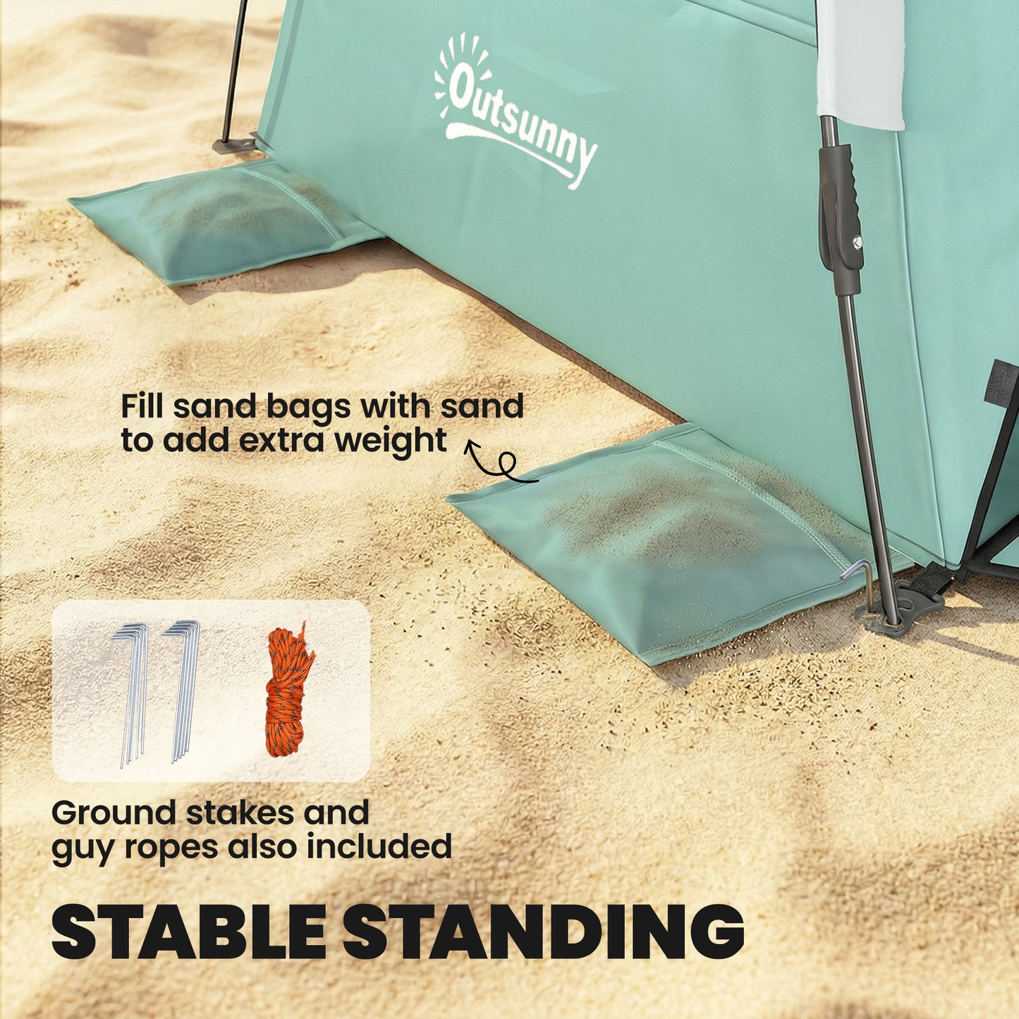 2-3 Person Pop Up Beach Tent, UPF15+ Sun Shelter with Extended Floor, Sandbags, Mesh Windows and Carry Bag, Green
