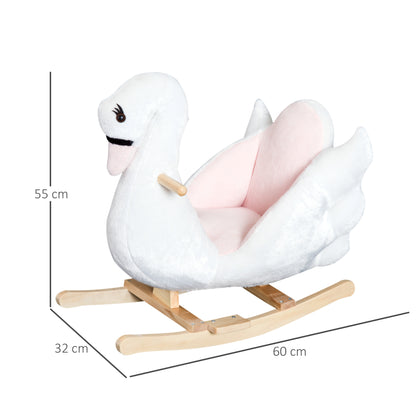 Kids Rocking Horse Plush Ride On Swan Toy w/ Safety Seat for Toddler 18 Months +, White and Pink