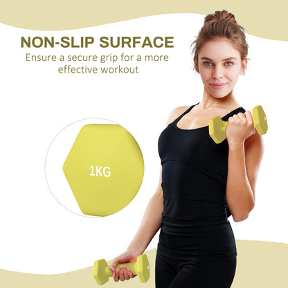 2 x 1kg Hexagonal Dumbbells Weights Set with Non-Slip Grip for Home Gym Workout, Yellow