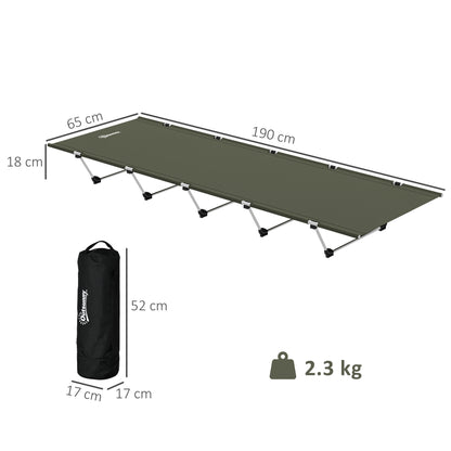 Lightweight Camping Bed, Aluminium Portable Camp Cot w/ Strong Support 150kg and Carry Bag for Camping, Dark Green