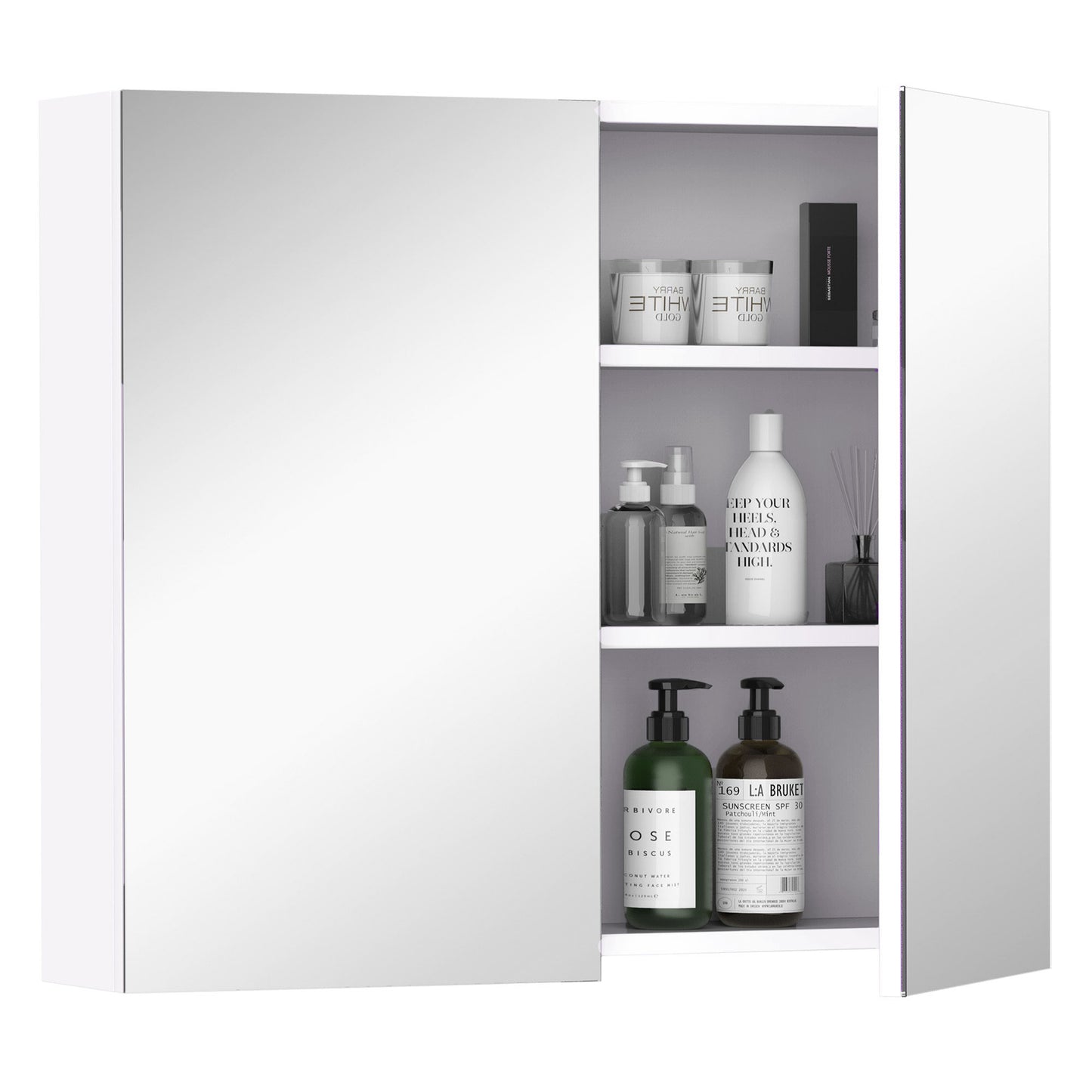 Bathroom Mirror Cabinet, 3-Tier Wall Mount Bathroom Storage Cabinet with Soft-Close Hinges and Adjustable Shelf