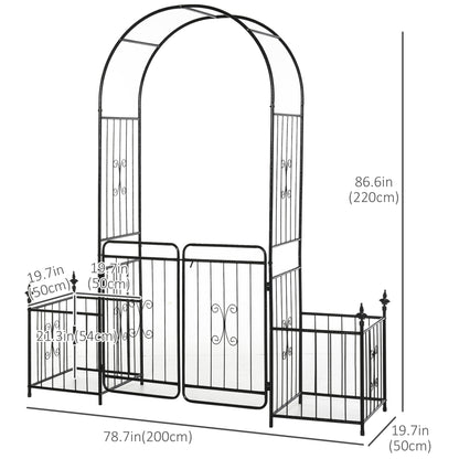 Metal Garden Arbor Arch with Double Doors, 2 Side Planter Baskets, Climbing Vine Frame, Black