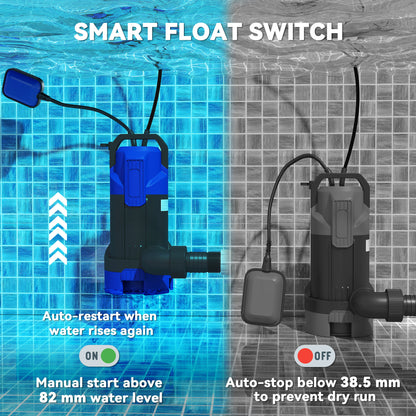 750W Submersible Water Pump for Dirty/Clean Water, 20000L/H Electric Sump Pump with Float Switch