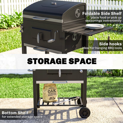 Charcoal Grill, with Height-Adjustable Coal Pan - Black