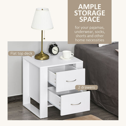 Bedside Table with 2 Drawers, Nightstand with Handles and Elevated Base, Side Table for Bedroom, Living Room, White