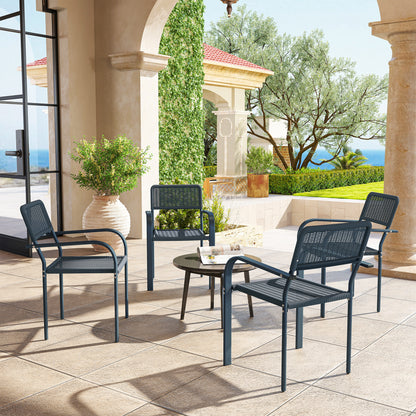 Garden Chairs Set of 4, Stackable Rattan Effect Dining Chairs with Armrest