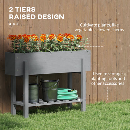 Wooden Two-Tier Raised Planter, Two Drainage Holes, 35L - Grey