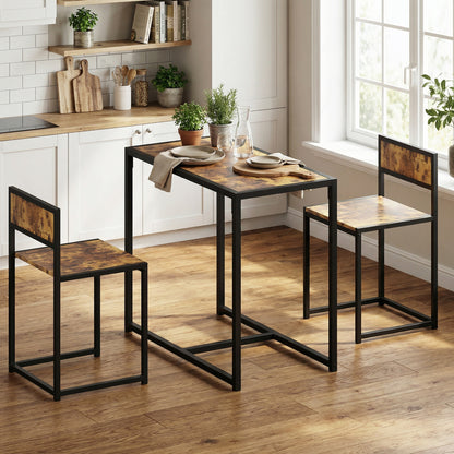 3 Piece Table Stool Set - Rustic Brown
