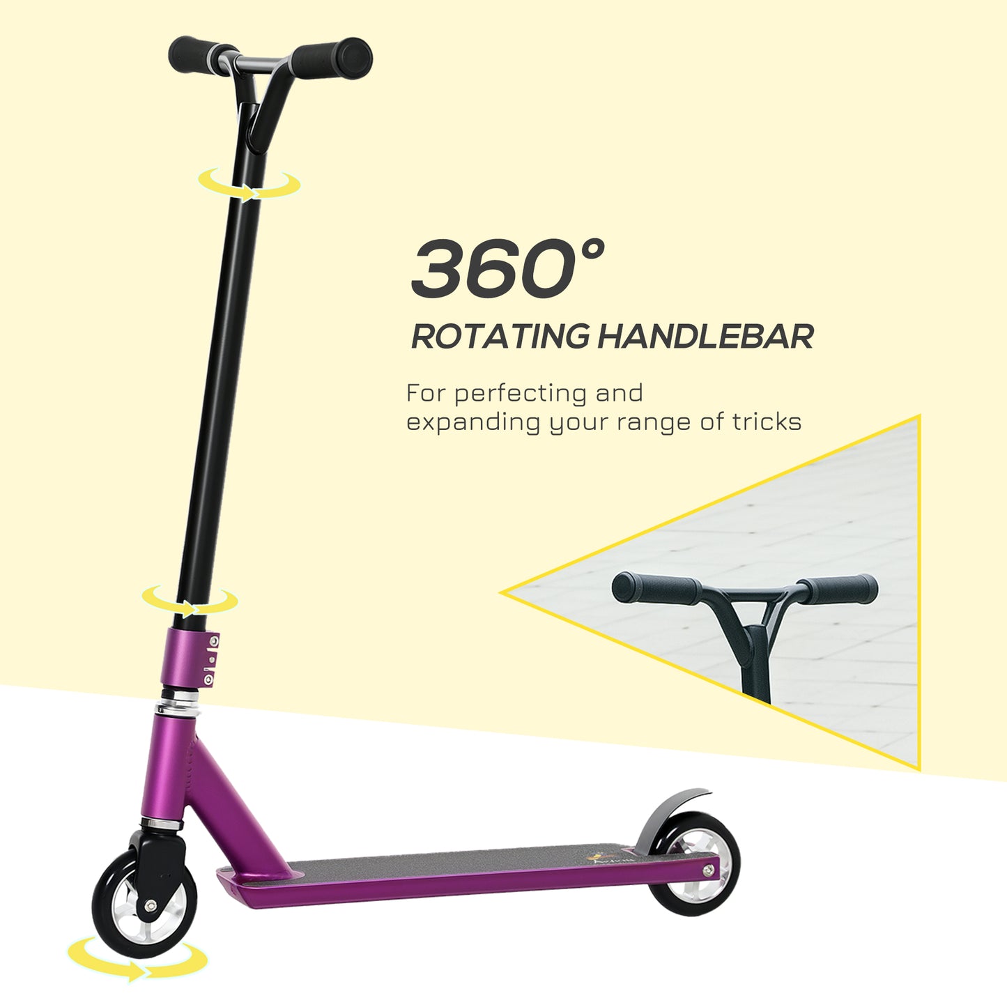 Stunt Scooter, 360° Entry Level Tricks Scooter w/ Lightweight Aluminium Deck and ABEC 7 Bearing, For Age 14+ Beginners