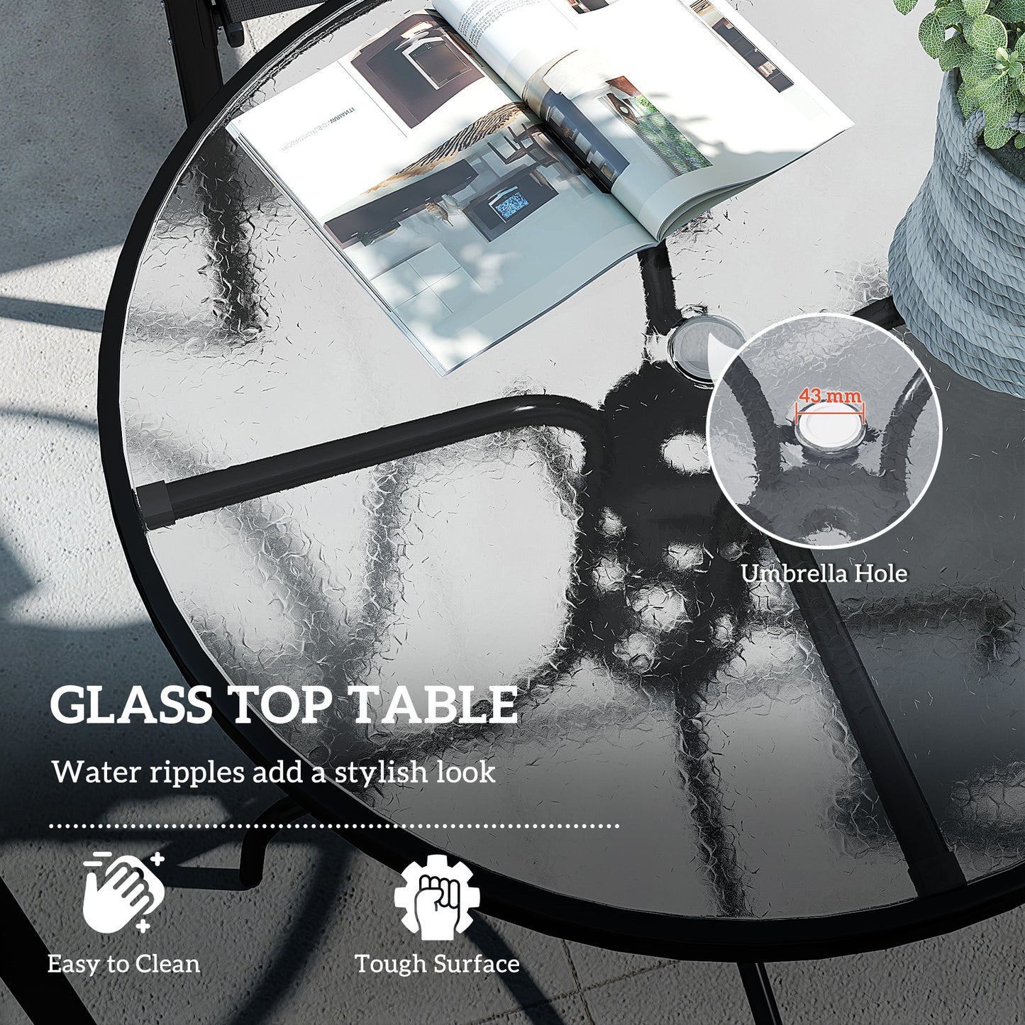 Five-Piece Steel Patio Set, with Glass-Top Table - Dark Grey