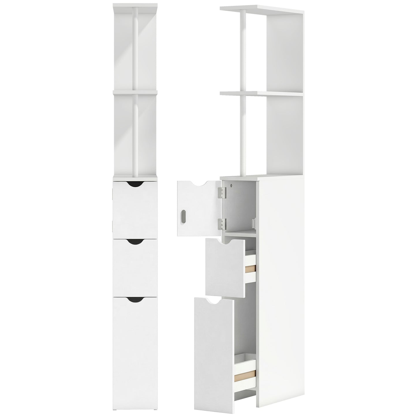 Slim Bathroom Storage Cabinet with Drawers, Tall Bathroom Cupboard with 2-Tier Shelf, White