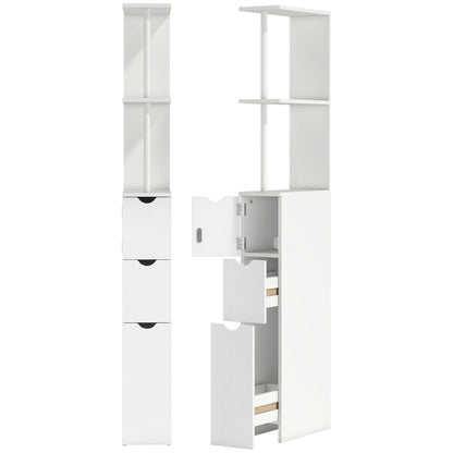 Slim Bathroom Storage Cabinet with Drawers, Tall Bathroom Cupboard with 2-Tier Shelf, White