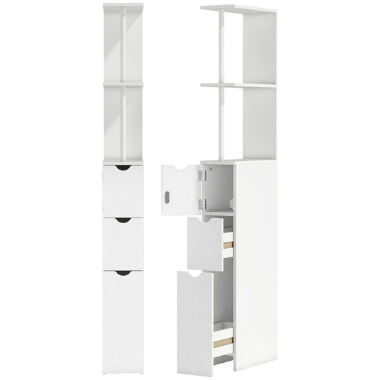Slim Bathroom Storage Cabinet with Drawers, Tall Bathroom Cupboard with 2-Tier Shelf, White