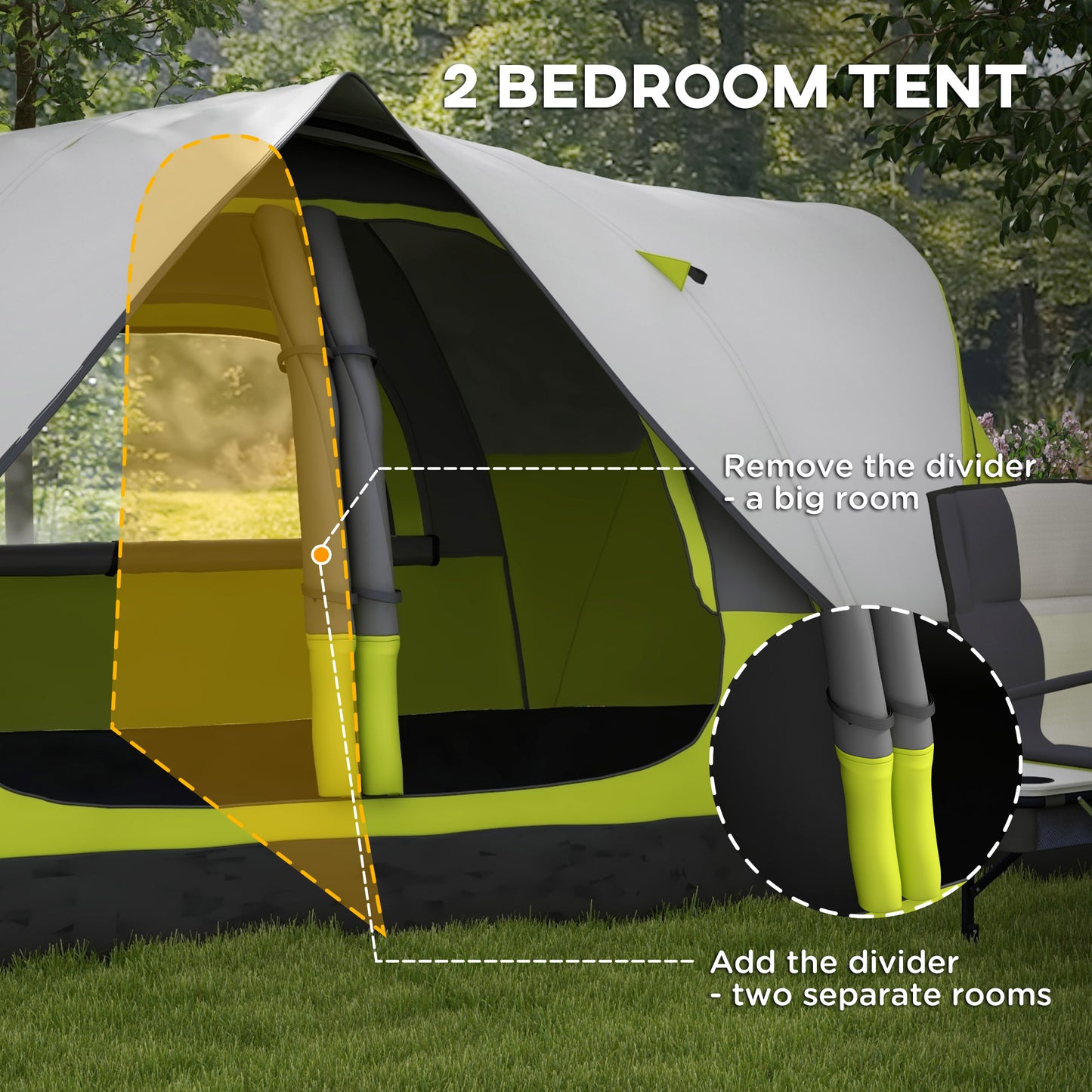 Camping Tent for 6 Man with 2000mm Water Resistant Rainfly and Carry Bag for Fishing Hiking Festival, Yellow