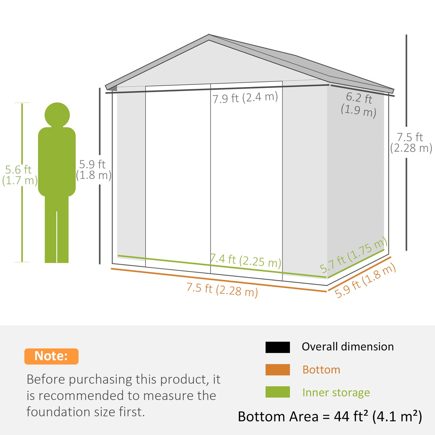 7.9ft x 6.2ft Recycled Garden Shed with Aluminium Frame and Plastic, Wall Shed with Foundation, Waterproof and Rustproof