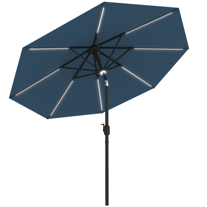 2.7m Garden Parasol Sun Umbrella w/ LED Solar Light Angled Canopy Blue