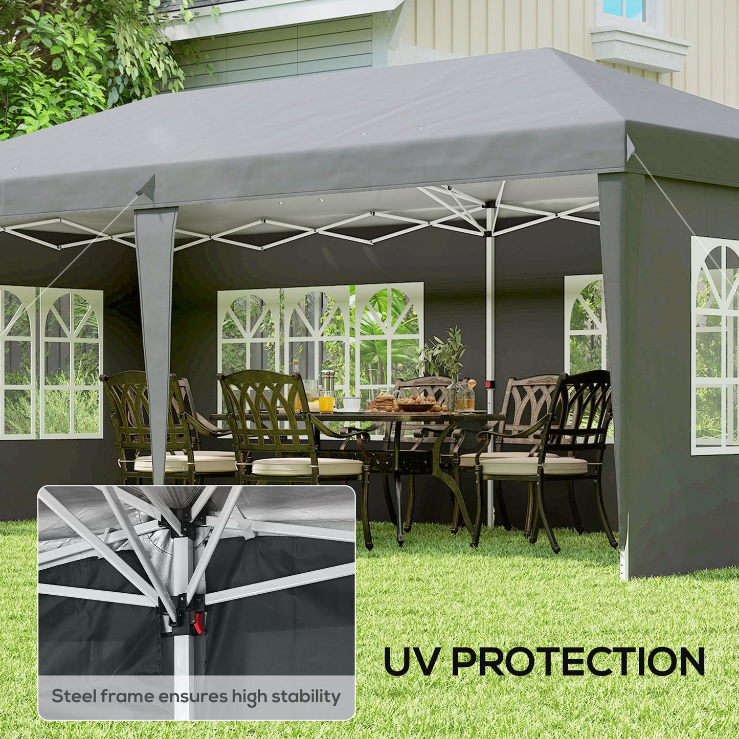 3 x 6m Pop-Up Gazebo, with Removable Walls - Grey