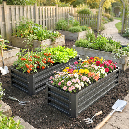 Set of Two 110 x 50cm Steel Planter Boxes - Dark Grey