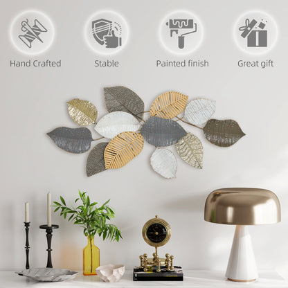 Metal Wall Art, Modern Hanging Wall Decor with Unique Leaf Design for Living Room Bedroom Entryway